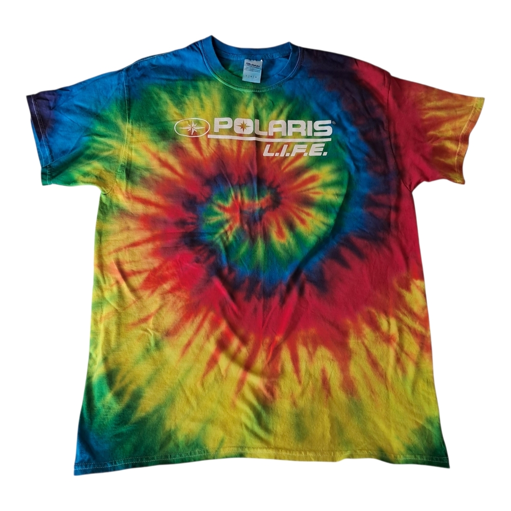​NEW Polaris LIFE T-Shirt Mens Large Rainbow Tie Dye Spiral Logo Factory Sealed
